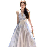 French Temperament Pure Fish Bone Girded Neck V-Neck Bow Dress Women's Summer New Seaside Vacation Dress