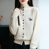 Wool Blended 2026 Autumn And Winter New Women's Loose Collar Buckle Embroidered Coat Sweater
