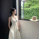 French V-Neck Hanging Neck Sleeveless Dress Female Summer Temperament To Show Skinny Dress Gentle Holiday Fairy Dress