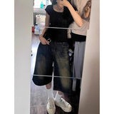 High Street Seven-Point Denim Shorts Women's Summer New To Do Old Loose Broad Legs Slim Straight Trousers