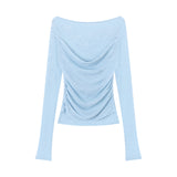 Pure Style Splicing Collar Two Long-Sleeved T-Shirts For Girls In Spring Chicly Thin Blue Tops Small Shirts