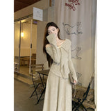 French Suit Irregular Temperament Knitted Top High Waist Half-Dress Girl Spring And Autumn Two Sets Feel Thin
