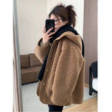 Camel Color Small Fragrant Lamb Wool Coat Woman 2025 Autumn Feeling Plus Thick Fur Hooded Cotton Suit