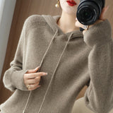 Wool Blended 2026 Autumn And Winter Women's New Korean Version Of Loose Hoodie Hoodie Solid Color Knitted Bottom Hoodie