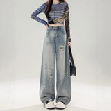 Vintage Ripped Jeans Women 2025 Spring And Autumn Small Straight Loose Thin Large-Legged Trousers