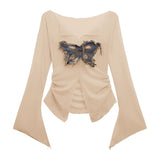 French Butterfly Babes Open Fork Sun Long-Sleeved T-Shirt Girl Summer 2025 New Waist Display Thin Hooded Shirt Ins