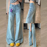 Light Blue Non-Legged Micro-Tear Jeans Women's Summer Thin 2025 New Loose Thin-Skinny High-Rise Flared Trousers