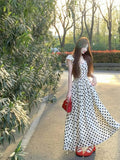 French Wave Dress Women's Summer High-End Feel Seaside Holiday Small Flying Sleeve Temperament Waist A Word Long Skirt