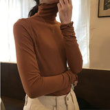 Half-High Collar Bottomed Bottoming Women's Spring And Autumn And Winter New White Long-Sleeved T-Shirt Wood In The Ear Of The Ocean High-End Coat
