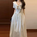 College Style Navy Striped Short-Sleeved Dress Women's Summer 2026 New High-End Feel Waist Temperament Dress