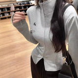 Li-Neck Embroidered Double Zipper Long-Sleeved Edsting Women's Early Autumn New Korean Slimming Design Sense Niche Coat Tide
