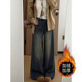 White High-Waisted Broad-Legged Jeans Women's Winter 2025 Trend New Loose Display Thin Lazy Slacker Mop