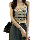 French Retro Sling Coat Hollow Hook Flower National Style Knitted Vest Women's Summer Seaside Holiday New Trend