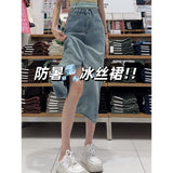 Pear-Shaped Body Open Fork Tiansi Half-Dress Woman's Summer Thin Size Fat Mm High-Rise Covered Meat Thin Denim A Skirt