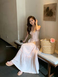 French Romantic Lace Spliced Pink Sling Dress Woman 2025 Summer New Sunscreen Cardigan Two Sets