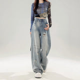 Vintage Ripped Jeans Women 2025 Spring And Autumn Small Straight Loose Thin Large-Legged Trousers