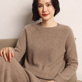 Cashmere 2026 Autumn And Winter Girl's New Round Collar Solid Color Waffle Jacket Short Loose Knitted Sweater