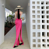 Summer Beautiful Wearing Suit Seaside Vacation Rose Red Shoulder Bra Small Vest Open Skirt Two-Piece Dress