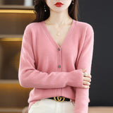 Wool Blended 2026 Autumn And Winter Women's New Loose V-Neck Solid-Color Short Top Knitted Cardigan Sweater Coat