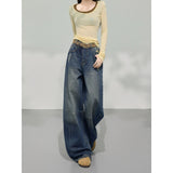 Vintage Scissor Jeans Women Autumn And Winter Trend With New Loose Design Wide-Legged Pants
