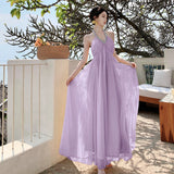 French High-End Heavy Industry Diamond Hanging Neck Hanging Dress Women's New Summer Waist Thin Holiday Dress