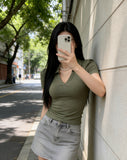 Spice Girls Slime V-Neck Short-Sleeved T-Shirt For Girls Summer Design Collar Short-Lens Thin Black Bottom Top Tide