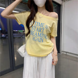 Korean Letter-Print Collared Short-Sleeved T-Shirt 2025 Summer New Loose Design Top Lady Chic
