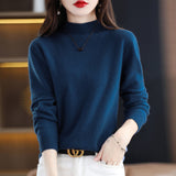 Wool Blending 2026 Autumn And Winter New Women's Half-High Collar Simple And Short-Term Warm Knitted Bottom Sweater