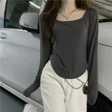Long-Sleeved T-Shirts For Girls Spring And Autumn New Tide In Irregular Students Leisure Short Top Girl Bottom Shirt