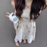New Chinese Girl Wearing A Retro Ink Print Sling Dress 2026 Summer Burst To Collect The Waist Thin Dress
