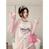 Sleeve Long-Sleeved Sunscreen T-Shirt Women's Summer New Korean Letter Print Bumps In The Long-Term Top Tide