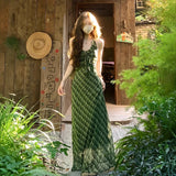 French Temperament Elegant V-Neck Lattice Hanging Neck Dress Summer New Design Feel Waist Thin Beautiful Dress