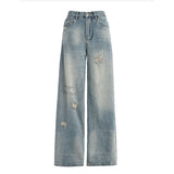 Vibe Ripped Jeans Women 2025 New Wash Worn High-Waisted Loose Straight-Legged Drag Pants