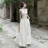 French V-Neck Hanging Neck Sleeveless Dress Female Summer Temperament To Show Skinny Dress Gentle Holiday Fairy Dress