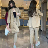 Large-Size Net Red Suit Suit Female New Temperament Casual High-Waisted Coat Thin Seven-Point Fashion Two-Piece