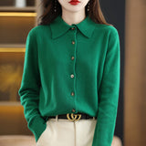 Wool Blended 2026 Autumn And Winter Women's New Loose Polo Collar Short Shirt Coat Knitted Open Shirt