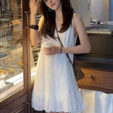 Summer New White Loose Swing Lotus Leaf Side Sling Skirt Holiday Style Small Sleeveless Vest Dress