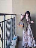 Autumn And Winter Wear A Complete Set Of Maillard Coffee Suit Jacket Women Folded Wearing Broken Flowers Hanging Dress Two Sets