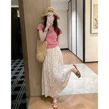 Summer Beautiful And T-Shirts Are A Beautiful And Beautiful Skinny Pink T-Shirt Broken Dress Two-Piece Woman