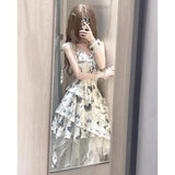 French Design-Sensitive Butterfly-Print Sling Dress Women's Summer Irregular Net Yarn Half-Dress Fashion Dress
