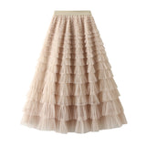 Net Yarn Lotus Leaf Side Temperament Skirt Women's Dress 2025 Spring And Autumn New Famous Woman Long Dress Thin Cake Skirt 2210