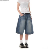 Denim Trousers Retro Broad Legs Daily Leisure Five-Point Trousers Women's Summer Trend New Loose Straight Shorts