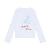 Lazy Wind Leisure Long-Sleeved Round-Neck Print T-Shirts For Summer Loose Thin Sunscreen Shirt White Thin Top