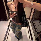 Vintage Do Old Hottie Street Style Loose Straight Trousers Trend New Hole Grinding Scars Denim Trousers Woman