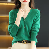 Wool Blended 2026 Autumn And Winter Women's New Loose V-Neck Solid-Color Short Top Knitted Cardigan Sweater Coat