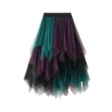 Spring And Autumn New Color Mesh Yarn Multi-Layer Irregular Tight Waist Medium Skirt Half Skirt #8063
