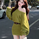 Great Look With Thin Knitted Dress Girl Early Autumn New Long-Sleeved Sweater Skirt Babes Ass Skirt