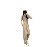 Casual Popular Casual Suit Autumn And Winter New Solid Zipper Short Hooded Open-Shirt Two Sets Of Women's Clothing