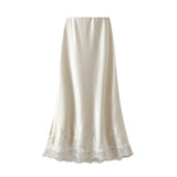 Yoko Lace Stitched Silk Half-Body Dress 2025 Spring New Dredish A-Word Long Dress Woman 9837