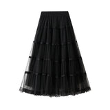 New High-Waist Long Multi-Layer Mesh Splicing Lace Cake Skirt Large Swing Half-Body Dress Female 2113